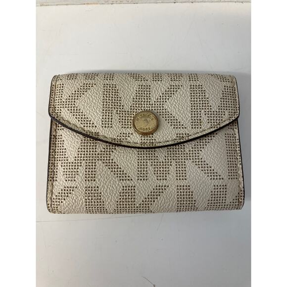 MICHAEL KORS, SMALL IVORY, BROWN SIGNATURE LEATHER WALLET - Picture 1 of 10